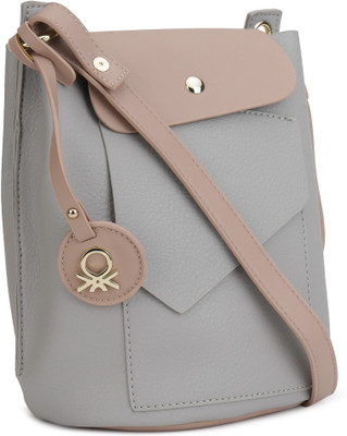 

United Colors of Benetton Women Casual Grey, Pink Leatherette Sling Bag
