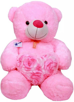 

A.P.TRADERS Beautiful Pink Fur With Rose Heart Teddy Bear (70cm) - 70 cm(Pink)