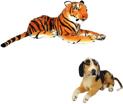 

MEGAEMART TIGER AND BLACKDOG Animal Soft Toy combo - 32 cm(Multicolor)