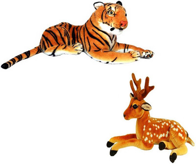 

MEGAEMART TIGER AND DEER Animal Soft Toy combo - 32 cm(Multicolor)