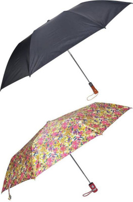 

Natural Travel Care Beautiful Auto Open Unisex Set of 2 Umbrella(Black, Multicolor)