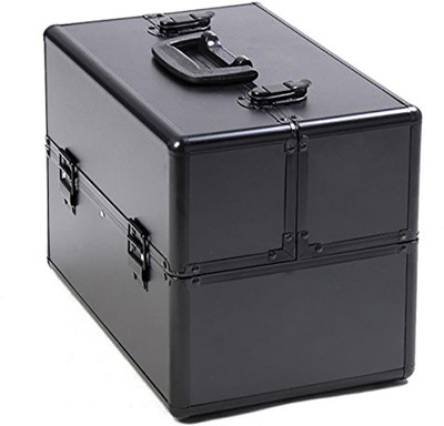 

House of Quirk Make Up Train Case Portable Professional Cosmetic Organizer for Artist Durable Aluminum frame with Locks and Folding Trays (Matte Black) Jewellery Makeup Box Vanity Box(Matte Black)