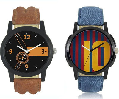 

TESLO stylist Brown & Blue Lather Strep wrist watch party wedding formal look watch (Pack Of 2) Watch - For Men