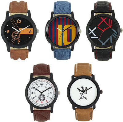 

ECR Multicolor Dial And Leather Belt Stylist New Design Wrist Analogue Watch Combo- For Men's And Boy's (Pack of 5) Watch - For Men