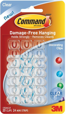 

3M Command™ Clear Decor Clips Pa-20 Hooks 24 Strips 20 - Pronged Hook(Clear)