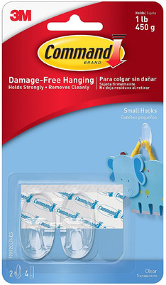 

3M Command™ Clear Small Hooks-2 - hooks, 4 - strips 2 - Pronged Hook(White)