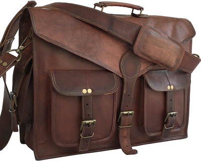 

STYLOLEATHERBAGS Leather Messenger Bag Leather Laptop Office College Bag V4 Messenger Bag(Brown, 18 inch)