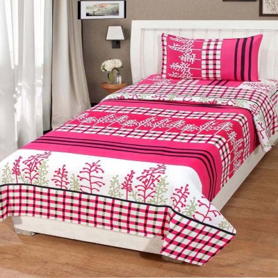 TrueValue Creations 180 TC Polycotton Single Printed Flat Bedsheet(Pack of 1, Pink)