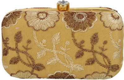 

Tooba Handicraft Casual Gold Clutch
