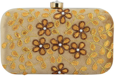 

Tooba Handicraft Casual Gold Clutch