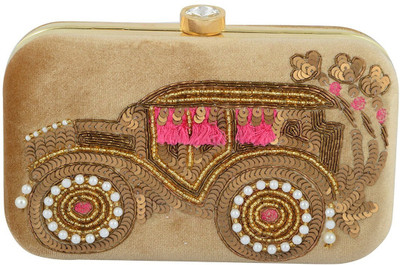 

Tooba Handicraft Casual Gold Clutch