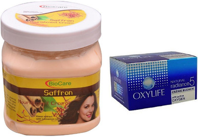 Biocare Saffron Cream 500ml and Oxylife Creme Bleach Natural radiance5 27G(Set of 2)