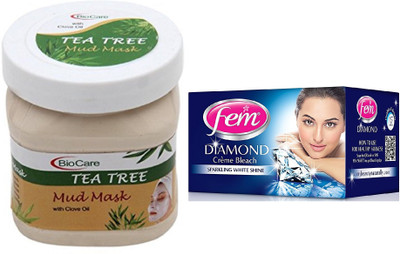 

Biocare Tea Tree Mud Mask 500ml and Fem Diamond Crème Bleach 30g(Set of 2)