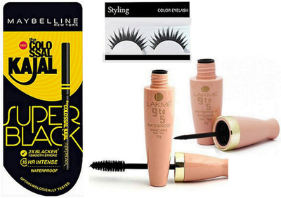 

styling Eyelashes & 9 To 5 Eyeliner & mascara & Colossal Kajal Super Black(Set of 4)