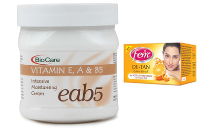 

Biocare Vitamin E, A & B5 Cream 500ml and Fem De-Tan Crème Bleach 30g(Set of 2)