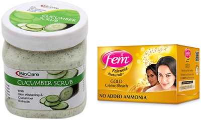 

Biocare Cucumber Scrub 500ml and Fem Gold Crème Bleach 64g(Set of 2)
