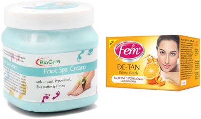 BIOCARE Foot Spa Cream 500ml and Fem De-Tan Crème Bleach 30g(2 Items in the set)