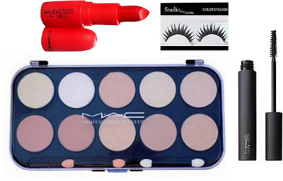 

Studio Fix Combo Eyelashes&Mac 10 Shade Cream Concealer Beige,Zoom Lash Volume Instantane Mascara,Giambattista Valli Matte Finish Lipstick(Set of 4)