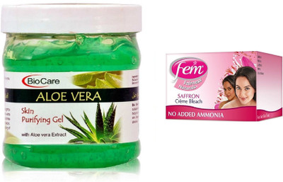

Biocare Aloe Vera Gel 500ml and Fem Saffron Crème Bleach 64g(Set of 2)