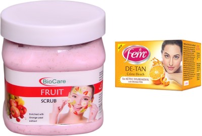 BIOCARE Fruit Scrub 500ml and Fem De-Tan Crème Bleach 30g(2 Items in the set)