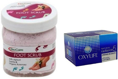 

Biocare Foot Scrub 500ml and Oxylife Creme Bleach Natural radiance5 27G(Set of 2)