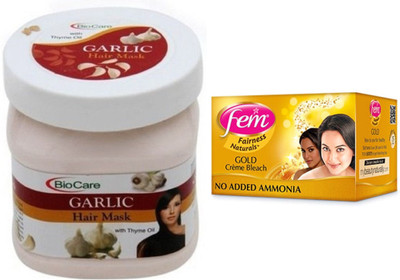 

Biocare Garlic Hair Mask 500ml and Fem Gold Crème Bleach 64g(Set of 2)