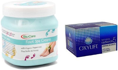 

Biocare Foot Spa Cream 500ml and Oxylife Creme Bleach Natural radiance5 27G(Set of 2)