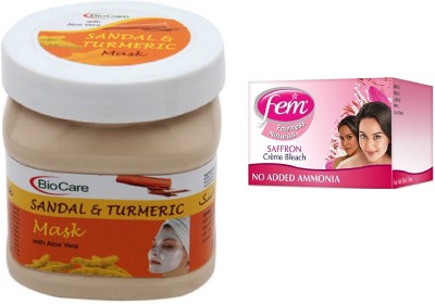 

Biocare Sandal & Turmeric Mask 500ml and Fem Saffron Crème Bleach 64g(Set of 2)