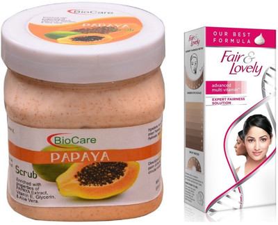 

Biocare Papaya Scrub 500ml and Fair & Lovely Advanced Multi Vitamin Face Cream 80G(Set of 2)