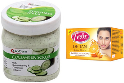 

Biocare Cucumber Scrub 500ml and Fem De-Tan Crème Bleach 30g(Set of 2)
