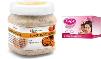 

Biocare Blackheads Scrub 500ml and Fem Saffron Crème Bleach 64g(Set of 2)