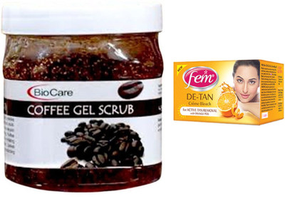 

Biocare Coffee Gel Scrub 500ml and Fem De-Tan Crème Bleach 30g(Set of 2)