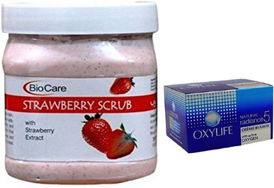 

Biocare Strawberry Scrub 500ml and Oxylife Creme Bleach Natural radiance5 27G(Set of 2)