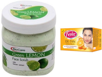 

Biocare Green Lemon Face Scrub 500ml and Fem De-Tan Crème Bleach 30g(Set of 2)