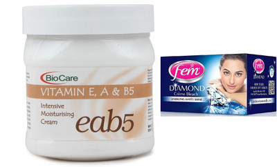 

Biocare Vitamin E, A & B5 Cream 500ml and Fem Diamond Crème Bleach 30g(Set of 2)