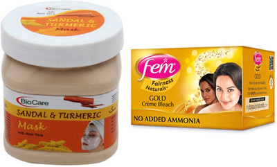 

Biocare Sandal & Turmeric Mask 500ml and Fem Gold Crème Bleach 64g(Set of 2)