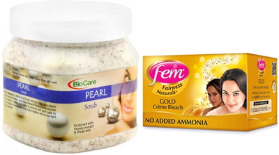 

Biocare Pearl Scrub 500ml and Fem Gold Crème Bleach 64g(Set of 2)