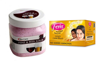 

Biocare Wine & Beer Scrub 500ml and Fem Gold Crème Bleach 64g(Set of 2)