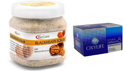 

Biocare Blackheads Scrub 500ml and Oxylife Creme Bleach Natural radiance5 27G(Set of 2)