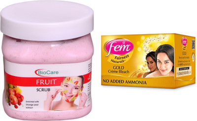 

Biocare Fruit Scrub 500ml and Fem Gold Crème Bleach 64g(Set of 2)