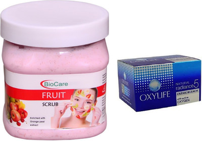 

Biocare Fruit Scrub 500ml and Oxylife Creme Bleach Natural radiance5 27G(Set of 2)