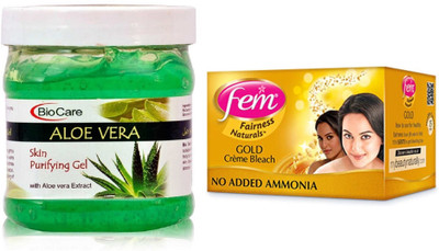 

Biocare Aloe Vera Gel 500ml and Fem Gold Crème Bleach 64g(Set of 2)