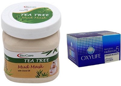 

Biocare Tea Tree Mud Mask 500ml and Oxylife Creme Bleach Natural radiance5 27G(Set of 2)