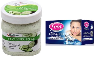 BIOCARE Cucumber Scrub 500ml and Fem Diamond Crème Bleach 30g(2 Items in the set)