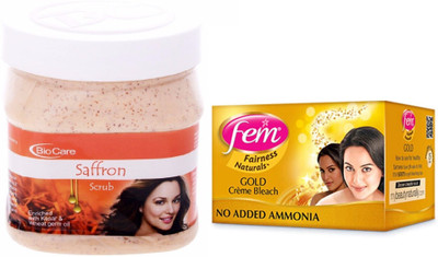 

Biocare Saffron Scrub 500ml and Fem Gold Crème Bleach 64g(Set of 2)
