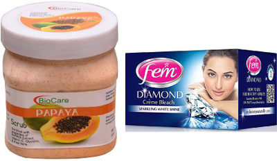 

Biocare Papaya Scrub 500ml and Fem Diamond Crème Bleach 30g(Set of 2)