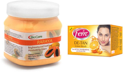 Biocare Papaya Cream 500ml and Fem De-Tan Crème Bleach 30g(Set of 2)