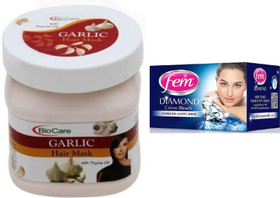 

Biocare Garlic Hair Mask 500ml and Fem Diamond Crème Bleach 30g(Set of 2)