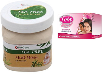 

Biocare Tea Tree Mud Mask 500ml and Fem Saffron Crème Bleach 64g(Set of 2)