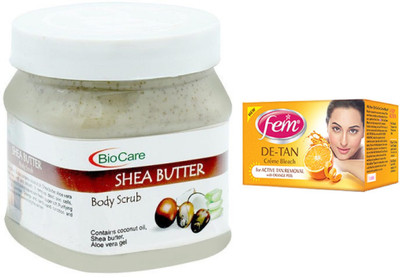 

Biocare Shea Butter Body Scrub 500ml and Fem De-Tan Crème Bleach 30g(Set of 2)